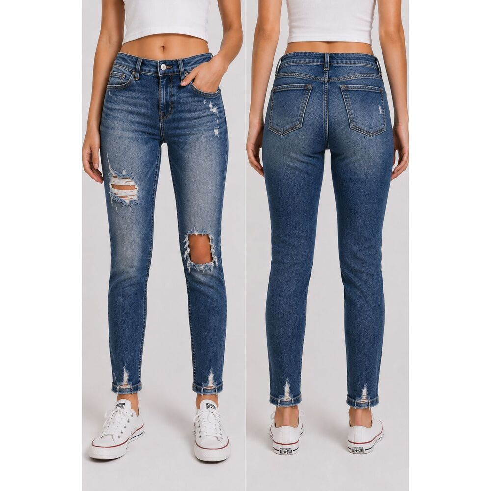 Willow & Root Women’s 26 Distressed Skinny Jeans Medium Wash Raw Hem